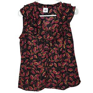 Cabi Study Top Multicolor Floral V-Neck Ruffle Sleeveless Blouse | 4071